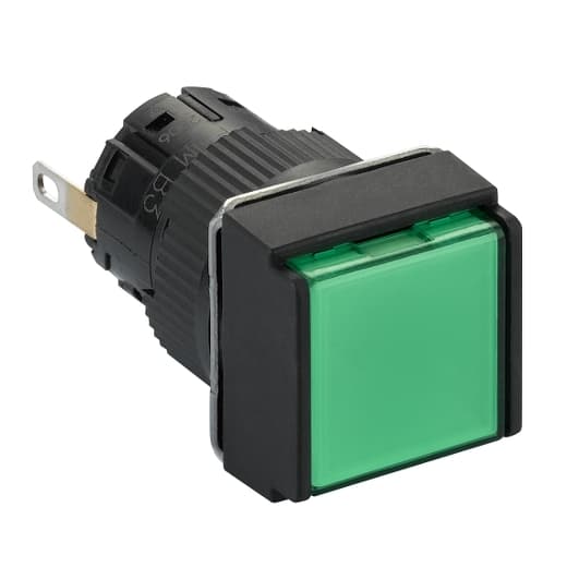 Schneider Electric XB6ECV3BP Schneider Electric XB6ECV3BP is a monolithic pilot light/lamp with an integral LED designed for signaling applications. This component, part of the XB6 sub-range, features a plastic body and bezel, ensuring compatibility with various industrial environments. It offers a fast connector socket for ease of installation and is characterized by a square shape. With an IP65 degree of protection, it is well-suited for use in areas where dust and water resistance are necessary. The pilot light has a 16 mm diameter, operates on a 24 V DC supply voltage, and emits a green light. Its terminals are designed for fast-on (insulated) or solder pins connections, providing flexibility in wiring. XB6ECV3BP on Powermatic Associates