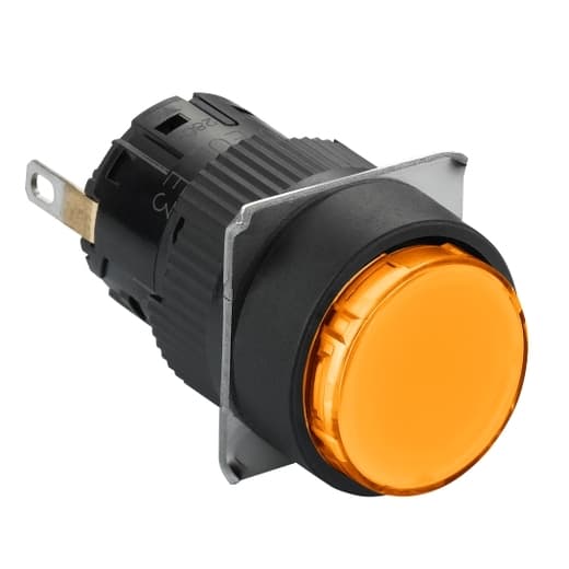 Schneider Electric XB6EAV8BP Schneider Electric XB6EAV8BP is a monolithic pilot light/lamp with an integral LED designed for signaling applications. This component is part of the XB6 range and features a plastic body and bezel, ensuring compatibility with various industrial environments. It offers a fast connector socket for easy installation and has a round shape. With an IP65 degree of protection, it is well-suited for use in areas where dust and water resistance are necessary. The pilot light has a diameter of 16 mm and operates at a supply voltage of 24 V DC. It emits an orange light and accommodates fast-on (insulated) and solder pins terminals for versatile connection options. XB6EAV8BP on Powermatic Associates