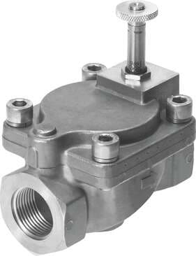 Festo 546166 solenoid valve VZWM-L-M22C-G1-F5-R1 Servo-controlled, with diaphragm, G1" connection, stainless steel version. Design structure: (* Diaphragm valve, * Servo controlled), Type of actuation: electrical, Sealing principle: soft, Assembly position: Preferably 546166 on Powermatic Associates