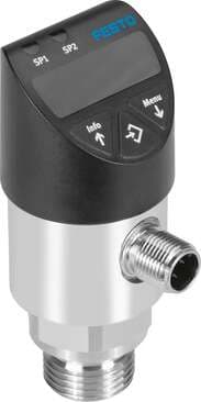 Festo 8022767 pressure sensor SPAW-B2R-G12M-2N-M12 For measuring media pressures, pressure measuring range between -1 and +1 bar, pneumatic connection male thread G1/2. Authorisation: (* RCM Mark, * c UL us - Listed (OL)), CE mark (see declaration of conformity): to EU 8022767 on Powermatic Associates