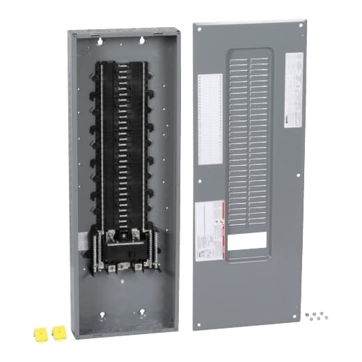 Schneider Electric QO160M200PC Square D by Schneider Electric QO160M200PC is a load center designed for both surface and flush mounting. It operates with a rated current of 200A and features a connection type utilizing lugs. The dimensions of this load center are H1096mm x W362mm or H43.15" x W14.25", providing 60 spaces for circuits. It is protected by a NEMA 1 rated welded sheet steel enclosure and includes a busbar made of tin-plated copper. This load center is suitable for a single-phase (1PH-3W) network with a rated voltage of 120Vac/240Vac. It can accommodate up to 60 single pole circuits with a cross-section range for aluminium and copper lugs from 4AWG to 250kcmil. Additionally, it has a short circuit breaking rating of 22kA. QO160M200PC on Powermatic Associates