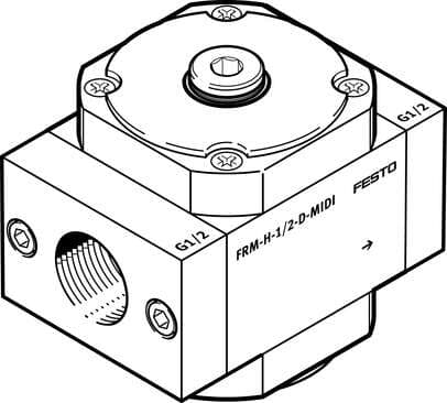 Festo 162795 branching module FRM-H-1-D-MAXI Pneumatic manifold with 4 connections. Assembly position: Any, Design structure: Branching module, Operating pressure: 0,25 - 16 bar, Standard nominal flow rate in main flow direction 1->2: 12300 l/min, Maritime classificat 162795 on Powermatic Associates