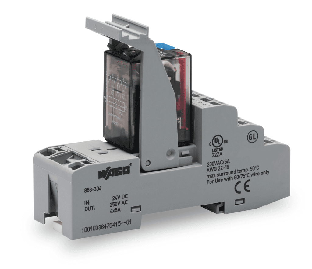 WAGO 858-304 858-304 WAGO - Relay module; Nominal input voltage: 24 VDC; 4 changeover contacts; Limiting continuous current: 5 A; with manual operation; Red status indicator; Module width: 31 mm; 1,50 mm² 858-304 on Powermatic Associates
