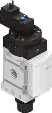 Festo 529537 on-off valve MS4-EE-1/4-V230 Electrical, direction of flow: from left to right. Design structure: Piston slide, Type of actuation: electrical, Exhaust-air function: not throttleable, Manual override: (* detenting, * Pushing), Type of reset: mechanical spr 529537 on Powermatic Associates