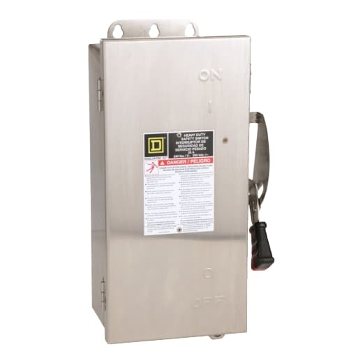 Schneider Electric H221DS Safety switch, heavy duty, fusible, 30A, 2 poles, 7.5 hp, 240 VAC/250 VDC, NEMA 4, 4X, 5, 304 steel H221DS on Powermatic Associates