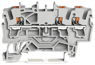 WAGO 2202-1303 2202-1303 WAGO - 3-conductor through terminal block; with push-button; 2.5 mm²; with test port; for Ex e II and Ex i applications; side and center marking; for DIN-rail 35 x 15 and 35 x 7.5; Push-in CAGE CLAMP®; 2,50 mm²; red 2202-1303 on Powermatic Associates