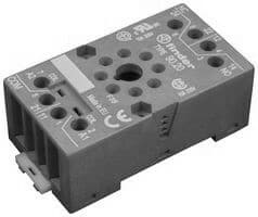 Finder 90.20.0 Finder 90.20.0 is a socket designed for DIN rail or panel mounting, featuring a box-clamp connection type. It supports a rated current of 10A and adheres to the EN61984 standard for output voltage (DC). The power consumption aspect is identified by the color black. 90.20.0 on Powermatic Associates