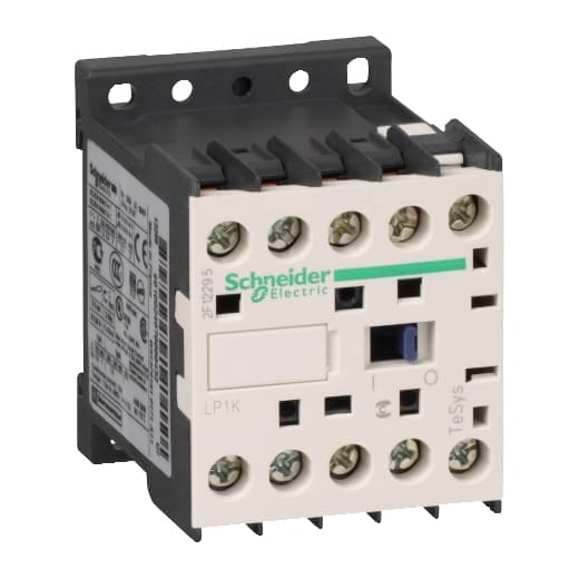 Schneider Electric LP1K09004BD Schneider Electric LP1K09004BD is a magnetic contactor from the K sub-range, designed with screw connections and equipped with 4 poles (4NO). It has a rated current of 20A under AC-1 conditions and an Irms AC of 110A. The contactor boasts a net width of 45 mm and offers a degree of protection rated at IP20. It operates with a control voltage (DC) range of 19.2-27.6Vdc, with a nominal 24Vdc, corresponding to 0.8...1.15 times the control voltage (Uc). The rated operating voltage (Ue) is 690 V, and it does not include normally open (NO) or normally closed (NC) auxiliary contacts. This part is designed for mechanical durability, capable of 10,000,000 operations at no load, and supports a rated voltage (AC) for phase-to-phase connections at 690 V. LP1K09004BD on Powermatic Associates