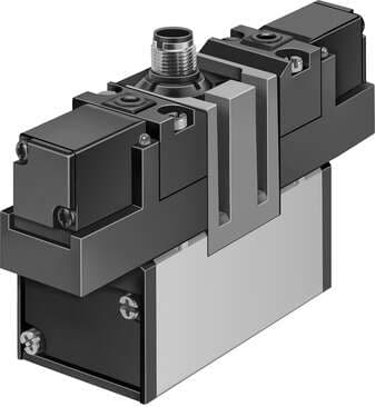 Festo 184513 solenoid valve MEBH-5/3B-D-3-ZSR-C With central plug connector Valve function: 5/3 pressurised, Type of actuation: electrical, Width: 65 mm, Standard nominal flow rate: 4000 l/min, Operating pressure: 3 - 10 bar 184513 on Powermatic Associates