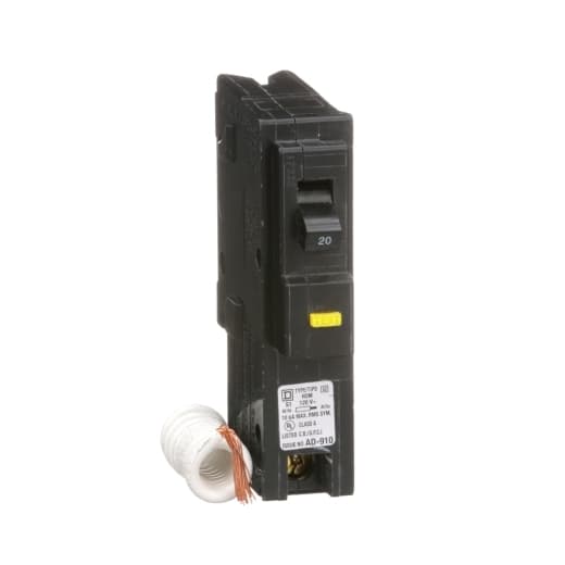 Schneider Electric HOM120GFI Square D by Schneider Electric HOM120GFI is a Ground Fault Interrupter (GFI) Miniature Circuit Breaker (MCB) designed for plug-in connections. This 1-pole circuit breaker offers ground fault protection with a rated current of 20A and a rated voltage of 120V AC. It supports a wire cross-section of 14-10AWG for one aluminum or copper cable and features screw clamp terminals for secure connections. The HOM120GFI has a residual current sensitivity of 6mA/0.006 and a short circuit breaking rating of 10kA at 120Vac, ensuring precise protection in electrical circuits. HOM120GFI on Powermatic Associates
