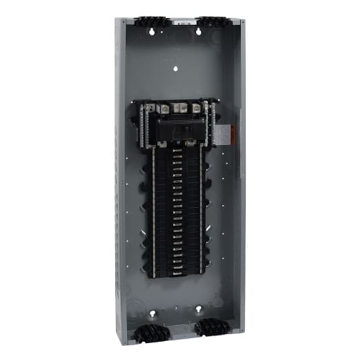 Schneider Electric QO142M200PQ Square D by Schneider Electric QO142M200PQ is a load center designed for single-phase (1PH-3W) networks, featuring a QOM1 frame size with a Plug-on-Neutral (PoN) configuration. It has a rated current of 200A and operates at a rated voltage of 120Vac/240Vac. The dimensions of this load center are H965mm x W362mm x D95mm (H37.99" x W14.25" x D3.74"), providing 42 spaces for single pole circuits. It offers a short circuit breaking rating of 22kA. The enclosure is made from welded sheet steel, ensuring compatibility with NEMA 1 degree of protection standards. QO142M200PQ on Powermatic Associates