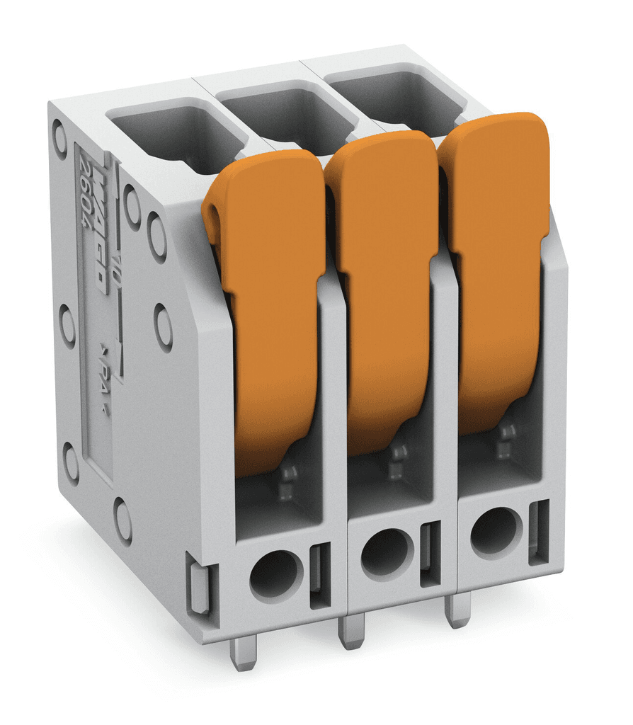 WAGO 2604-3106 2604-3106 WAGO - PCB terminal block; lever; 4 mm²; Pin spacing 5 mm; 6-pole; Push-in CAGE CLAMP®; 4,00 mm²; gray 2604-3106 on Powermatic Associates