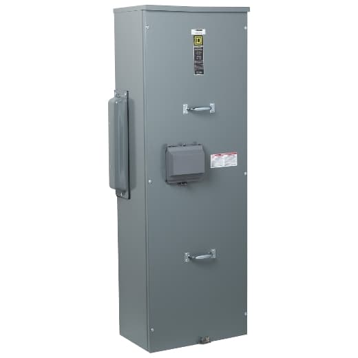 Schneider Electric EZM1400CB250 Square D by Schneider Electric EZM1400CB250 is a meter center main unit designed for surface mounting. It features a steel enclosure and aluminium busbar, ensuring durability and conductivity. With a degree of protection rated at NEMA 3R, this unit is suitable for both indoor and rainproof applications. It measures H1371mm x W474mm x D292mm (H53.97" x W18.66" x D11.5") and operates at a rated voltage of 120Vac/240Vac. The EZM1400CB250 is a single-phase (1PH-3W) indoor/rainproof metering center main unit pre-equipped with a special LH incoming breaker. It supports a main rated current of 250A and a busbar rated current of 400A. The unit accommodates a wide range of wire sizes, including 1 x 6AWG...300kcmil for aluminium/copper ground lugs, 1 x 1AWG...600kcmil and 2 x 1AWG...250kcmil for aluminium/copper line lugs, as well as 1 x 1AWG...600kcmil and 2 x 1AWG...250kcmil for aluminium/copper neutral lugs. EZM1400CB250 on Powermatic Associates