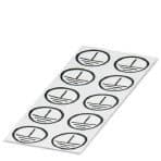 Phoenix Contact 0806767 Label, self-adhesive, 16 mm diameter, available as: 100 sheets with 10 labels each, black grounding symbol on white background 0806767 on Powermatic Associates