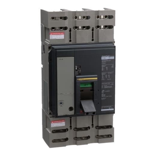 Schneider Electric PJL36100 Square D by Schneider Electric PJL36100 is a molded case circuit breaker (MCCB) designed for mounting on a mounting plate. It features a standard model with an 80% rated current of 800A and utilizes lugs for both load and line side connections. This MCCB falls under the PowerPact PJL sub-range and is rated for 600V AC with a three-pole configuration. It offers protection functions including long-time protection (L), short-time protection with fixed time delay (S), instantaneous protection (I), and ground fault protection (G). The PJL36100 has a trip current rating of 800 AT and a frame current rating of 1200 AF. Its short circuit breaking rating varies with voltage, offering 100kA at 240Vac, 65kA at both 480Y/277Vac and 480Vac, and 25kA at both 600Y/347Vac and 600Vac. All three poles are protected, and it features an ET6.0A (LSIG) electronic trip unit type. PJL36100 on Powermatic Associates