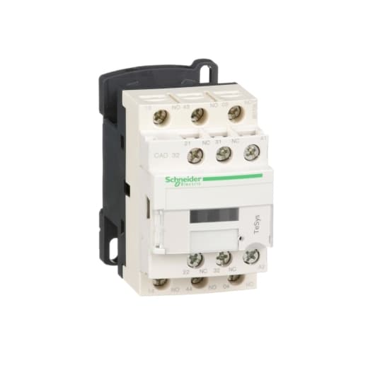 Schneider Electric CAD32G7 Schneider Electric CAD32G7 is a control relay designed with a mechanical durability of 30,000,000 operations at no load. It features a mounting mode that accommodates both plate and DIN rail installations. The utilisation categories for this part are AC-14, AC-15, and DC-13, indicating its suitability for various control circuit applications. It is equipped with three SPST-NO (Single Pole Single Throw - Normally Open) contacts, ensuring straightforward connectivity for control signals. The type of terminals provided are screw clamp, facilitating secure and reliable wire connections. With an operating rate of 10,800 cycles per hour, this part is designed to meet the demands of high-frequency operation environments. CAD32G7 on Powermatic Associates