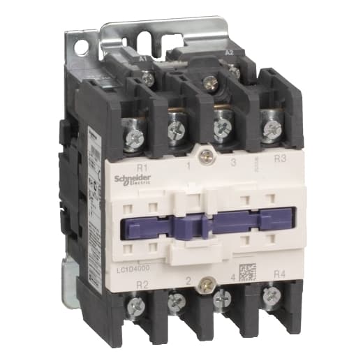 Schneider Electric LC1D40008E7 Schneider Electric LC1D40008E7 is a Deca range magnetic contactor featuring screw connections and a 4-pole (2NO+2NC) configuration. It is designed for a rated current of 60A under AC-1 conditions and can be mounted on a DIN rail. The contactor has a net width of 85 mm and offers an IP20 degree of protection. It operates with a control voltage (AC) range of 38.4-52.8Vac at 50Hz and 40.8-52.8Vac at 60Hz, with a nominal control voltage of 48Vac. The rated operating voltage (Ue) is up to 690 V, and it has no normally open (NO) or normally closed (NC) auxiliary contacts. The rated impulse voltage (Uimp) is 6 kV, and it boasts a mechanical durability of 15 million operations at no load. The rated voltage (AC) for phase-to-phase applications is 690 V. LC1D40008E7 on Powermatic Associates