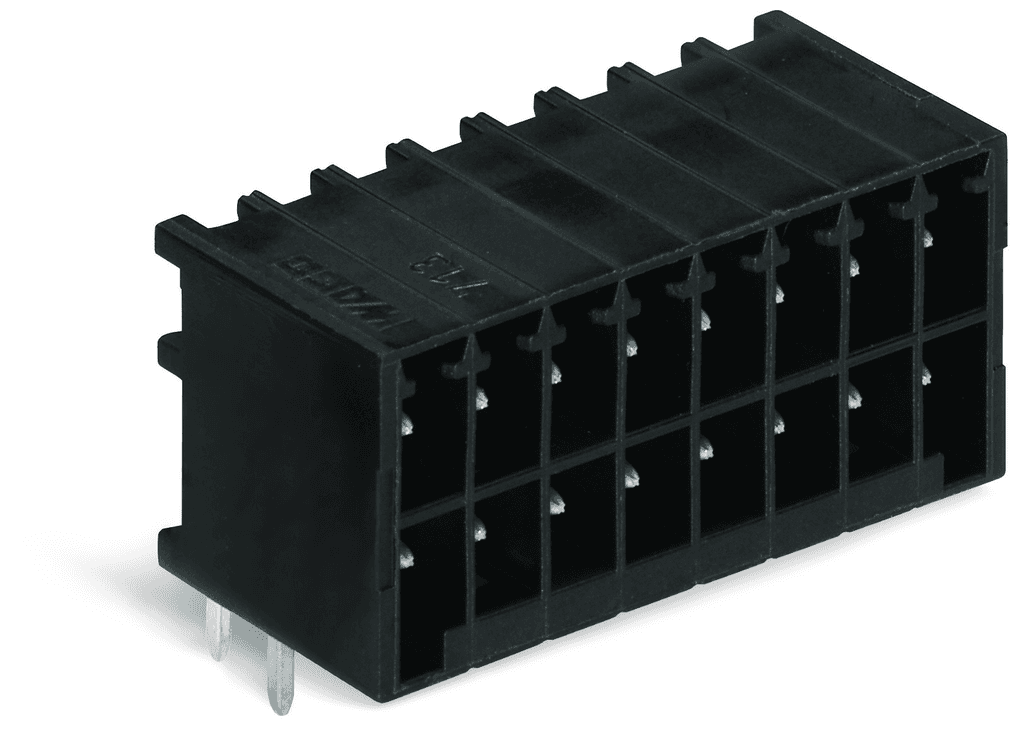 WAGO 713-1433 713-1433 WAGO - THT male header, 2-row; 0.8 x 0.8 mm solder pin; angled; 100% protected against mismating; Pin spacing 3.5 mm; 26-pole; black 713-1433 on Powermatic Associates