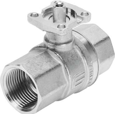 Festo 4405650 ball valve VZBM-1-RP-25-D-2-F03-B2B3 Brass, 2/2-way, nominal width 1", top flange F03, PN25, thread EN 10226-1. Design structure: 2-way ball valve, Type of actuation: mechanical, Sealing principle: soft, Assembly position: Any, Mounting type: Line install 4405650 on Powermatic Associates