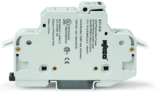 WAGO 811-420 811-420 WAGO - 2-conductor fuse holder ; for Class CC cylindrical fuses; 2-pole; without blown fuse indication; 600 VAC/VDC; for DIN-rail 35 x 15 and 35 x 7.5; 16 mm²; CAGE CLAMP®; 16,00 mm²; light gray 811-420 on Powermatic Associates