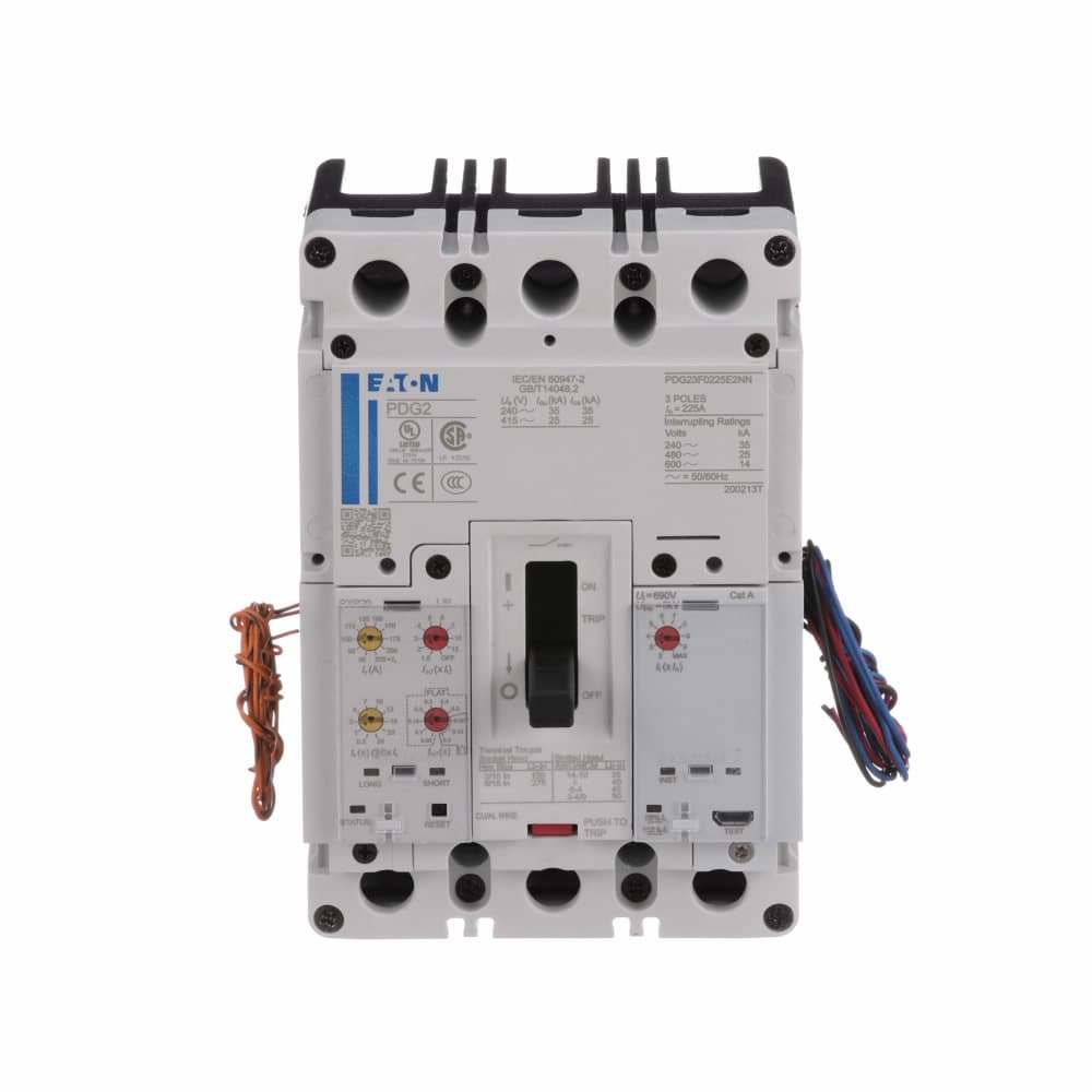 Eaton PDG23F0150E2ZN Eaton Power Defense molded case circuit breaker, Globally Rated, Frame 2, Three Pole, 150A, 25kA/480V, PXR20 LSI w/ ZSI and Relays, No Terminals PDG23F0150E2ZN on Powermatic Associates