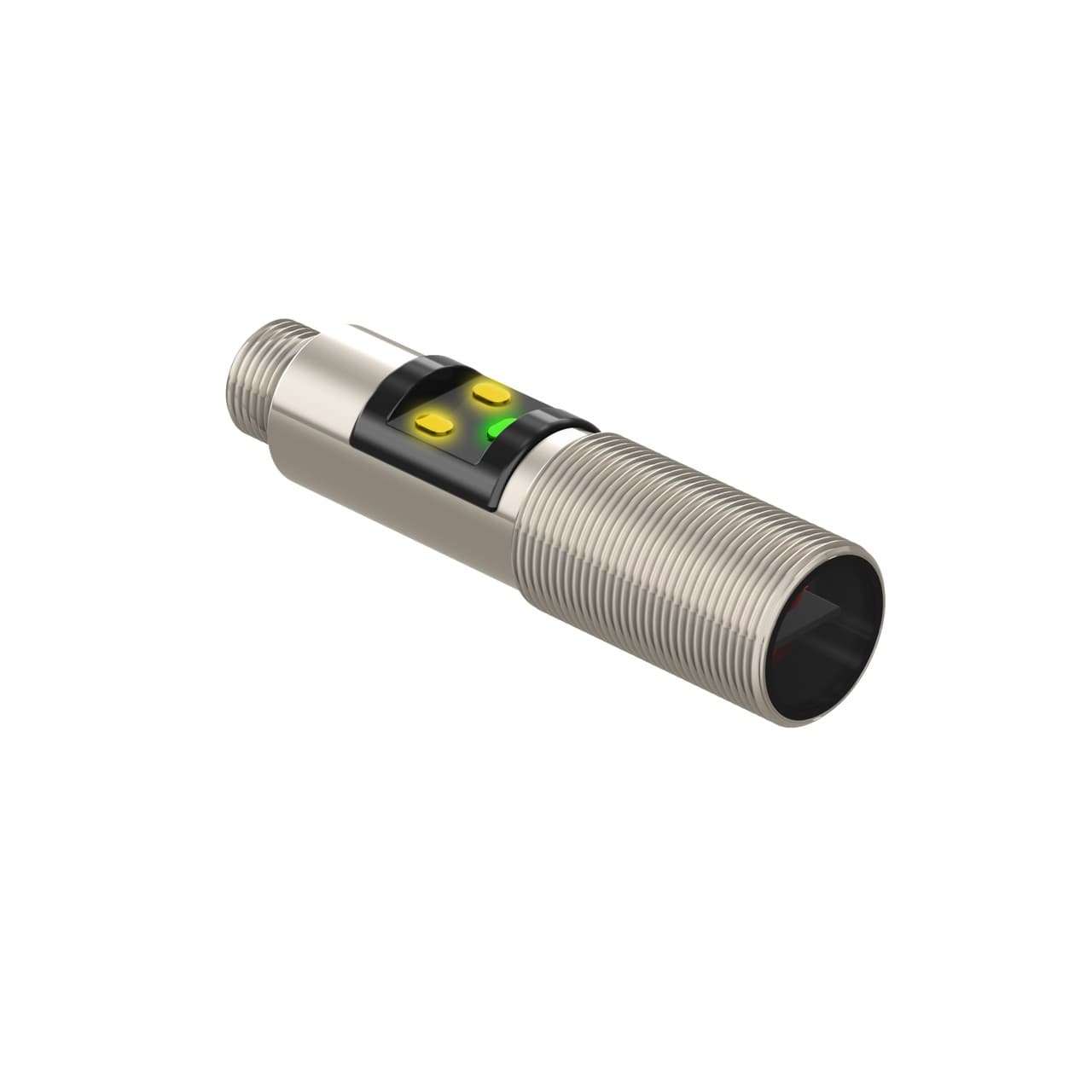Banner M18-4VNFF75-Q8 Fixed-field photo-electric sensor with background / foreground suppression system - Banner Engineering (M18 barrel series - M18-3 (stainless steel)) - Part #800592 - Sensing range 75mm - Visible red light (624nm) - 1 x digital output (NPN transistor) (Lig M18-4VNFF75-Q8 on Powermatic Associates