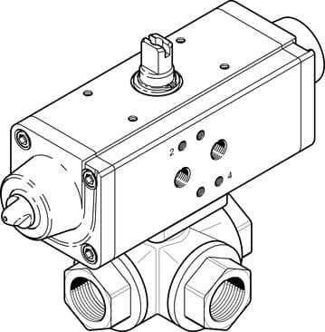 Festo 1915546 ball valve actuator unit VZBA-3/4"-GGG-63-32L-F0405-V4V4T-PS30-R- 3/2-way, flange hole pattern F0405, thread EN 10226-1. Design structure: (* 3-way ball valve, * L hole), Type of actuation: pneumatic, Assembly position: Any, Mounting type: Line installati 1915546 on Powermatic Associates