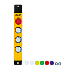 Pilz G1000001 PITgatebox (pushbutton unit), pre-assembled housing with control elements and E-STOP, 40 mm width, box with E-STOP (2 NC) and 3 illuminated pushbuttons (1 NO each), connection 12-pin M12 connector, IP65, incl. colour covers in colours GN, BU, RD, YE plus transparent G1000001 on Powermatic Associates