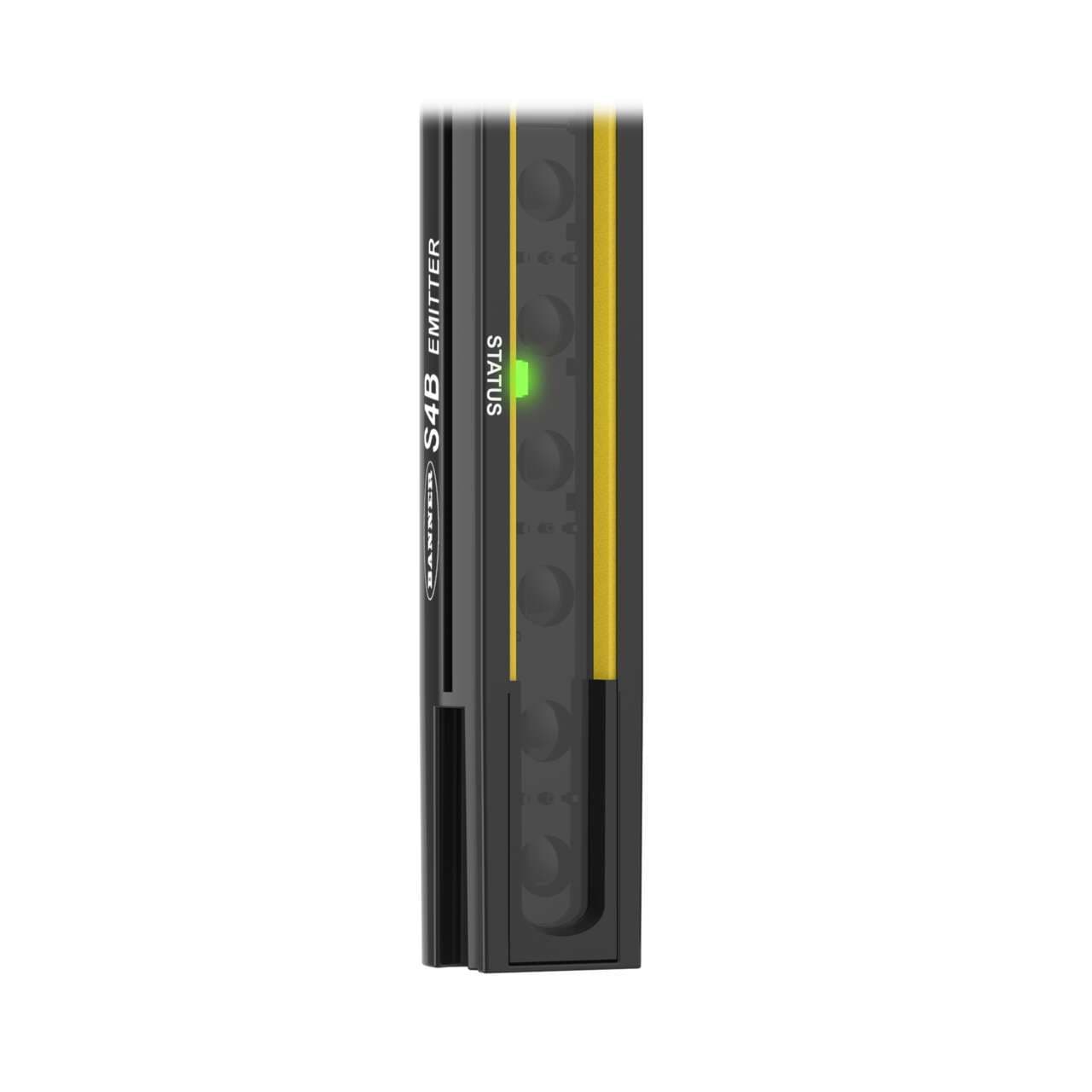 Banner S4BE30-1500-S Banner S4BE30-1500-S - S4B Type 4 Safety Light Curtain, Emitter; Resolution: 30 mm; Range: 12 m (40 ft); Defined Area: 1500 mm (59.1 in); Housing: Black; Connection: Removable Disconnect (RD); Mounting Hardware and Cordset/M12 Pigtail Ordered Separately S4BE30-1500-S on Powermatic Associates