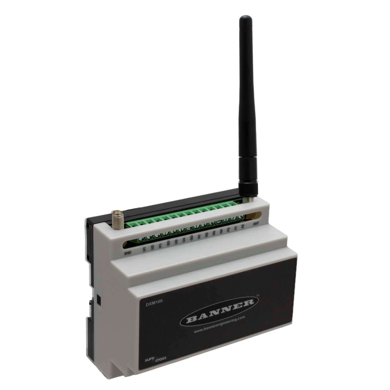 Banner DXM100-S1R4 DXM100 Modbus Slave Device; MultiHop Radio 2.4 GHz 65 mW; Inputs: 4 Universal; Outputs: 4 NMOS Discrete, 2 Selectable Analog, 2 Switched Power, 1 Courtesy Power; RS485 DXM100-S1R4 on Powermatic Associates
