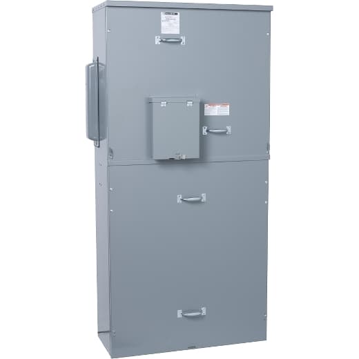 Schneider Electric EZM31200GCBEMS Square D by Schneider Electric EZM31200GCBEMS is a meter center main unit designed for wall mounting. It features an enclosure made from powder-coated and galvannealed steel, with a copper busbar. This unit offers a degree of protection rated at NEMA 3R, making it suitable for both indoor and rainproof applications. The dimensions of the unit are H1683mm x W823mm x D348mm (H66.27" x W32.39" x D13.7"). It operates at a rated voltage of 208Y/120Vac and 240/120Vac (Delta) and is designed for a three-phase (3PH-4W) network. The EZM31200GCBEMS is pre-equipped with an incoming breaker and an Energy Reduction Maintenance Switch (ERMS). It supports a busbar connection with a rated current of 1200A for both the main and busbar. The unit accommodates a cross-section of 1 x 6AWG to 300kcmil aluminium/copper lugs for the ground connection. EZM31200GCBEMS on Powermatic Associates