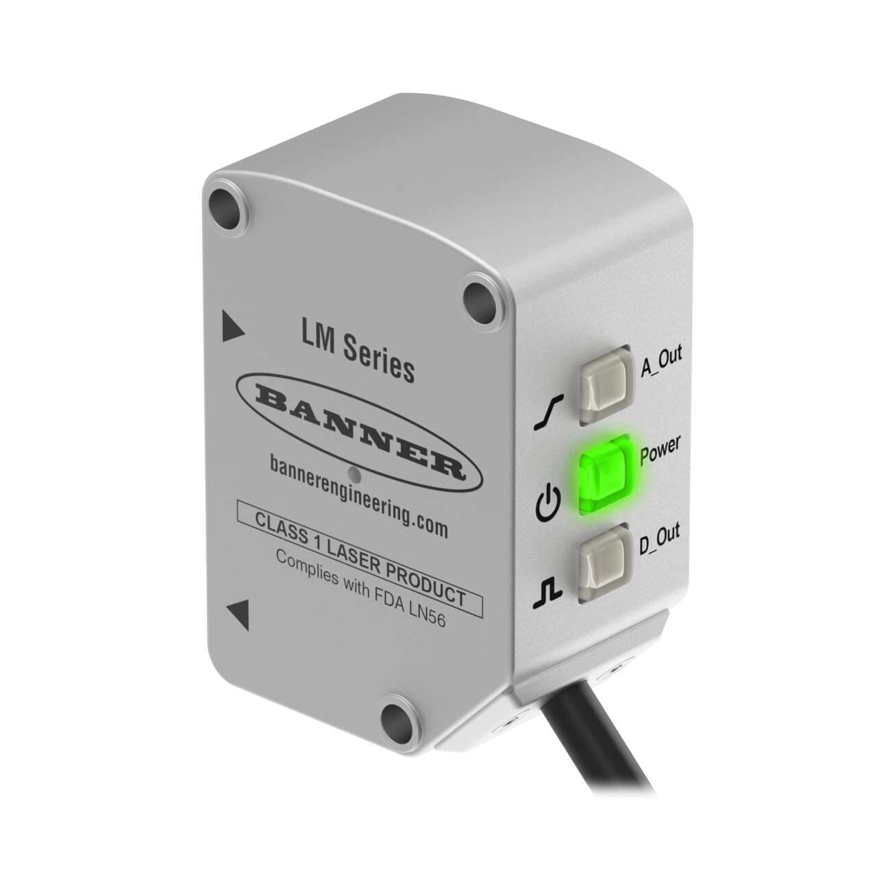 Banner LM80KUQP Laser Displacement Sensor; Range: 40-80 mm; Input: 10-30 V dc; Outputs: Analog: 0-10 V; Discrete: Push/Pull, IO-Link; 300 mm (1 ft) M12 Pigtail QD LM80KUQP on Powermatic Associates