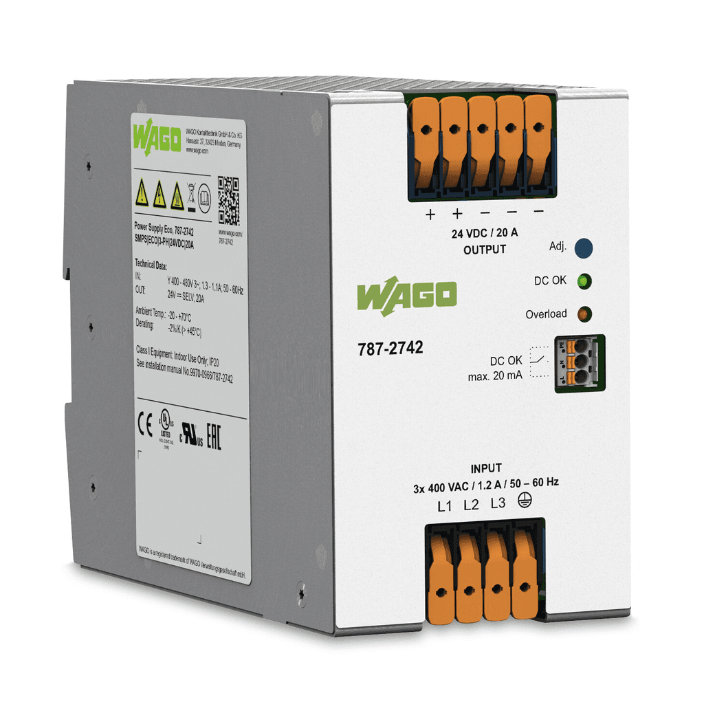 WAGO 787-2742 787-2742 WAGO - Power supply; Eco; 3-phase; 24 VDC output voltage; 20 A output current; DC OK contact 787-2742 on Powermatic Associates