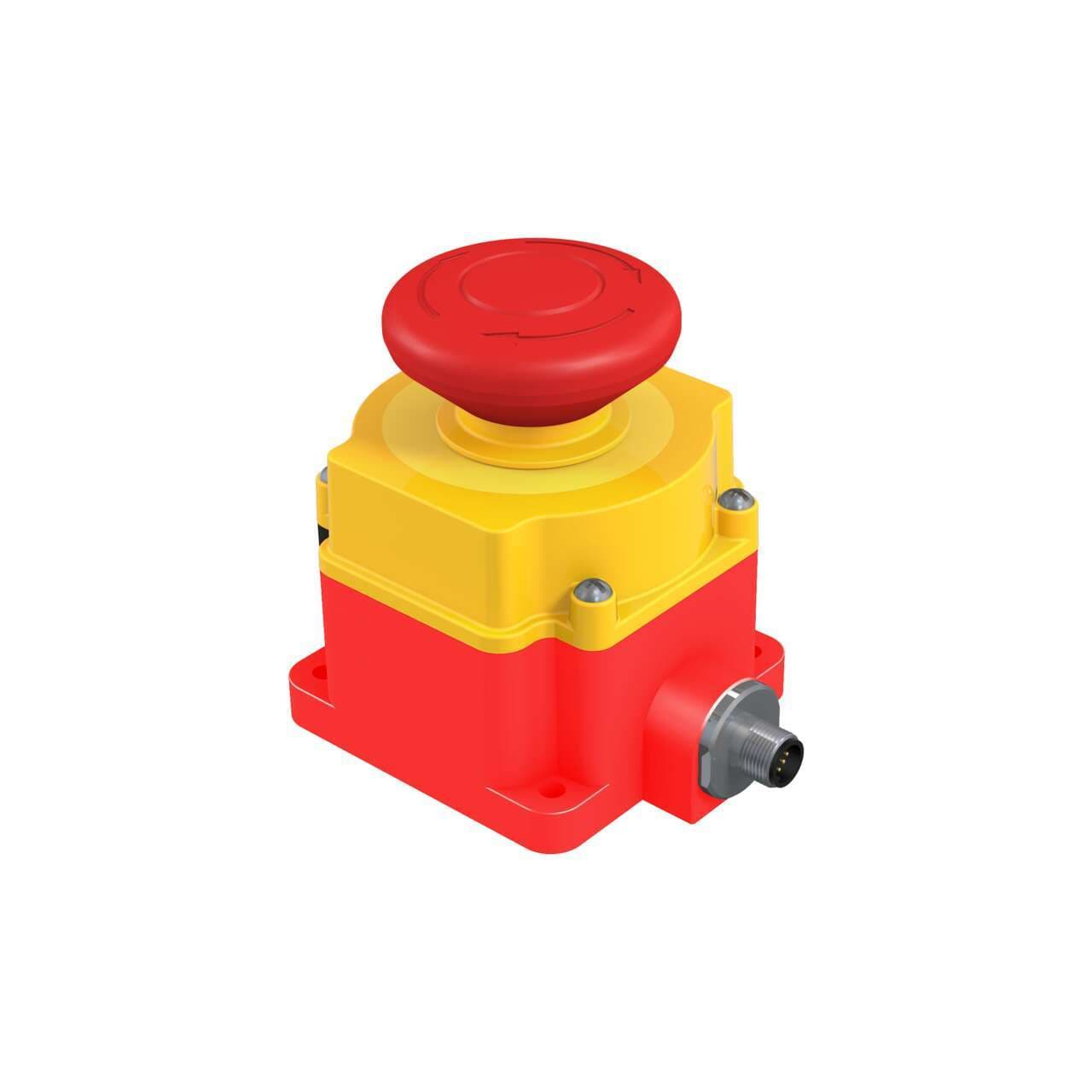 Banner SSA-EB2PLXR-12ED1Q8 Emergency Stop: Flush Mount 60 mm Push Button; Environ. Rating: IP65; Lighted; Color: Red Solid/Flashing; 2 N.C. Safety Contacts; 1 N.O. aux.; 8-pin M12 QD SSA-EB2PLXR-12ED1Q8 on Powermatic Associates