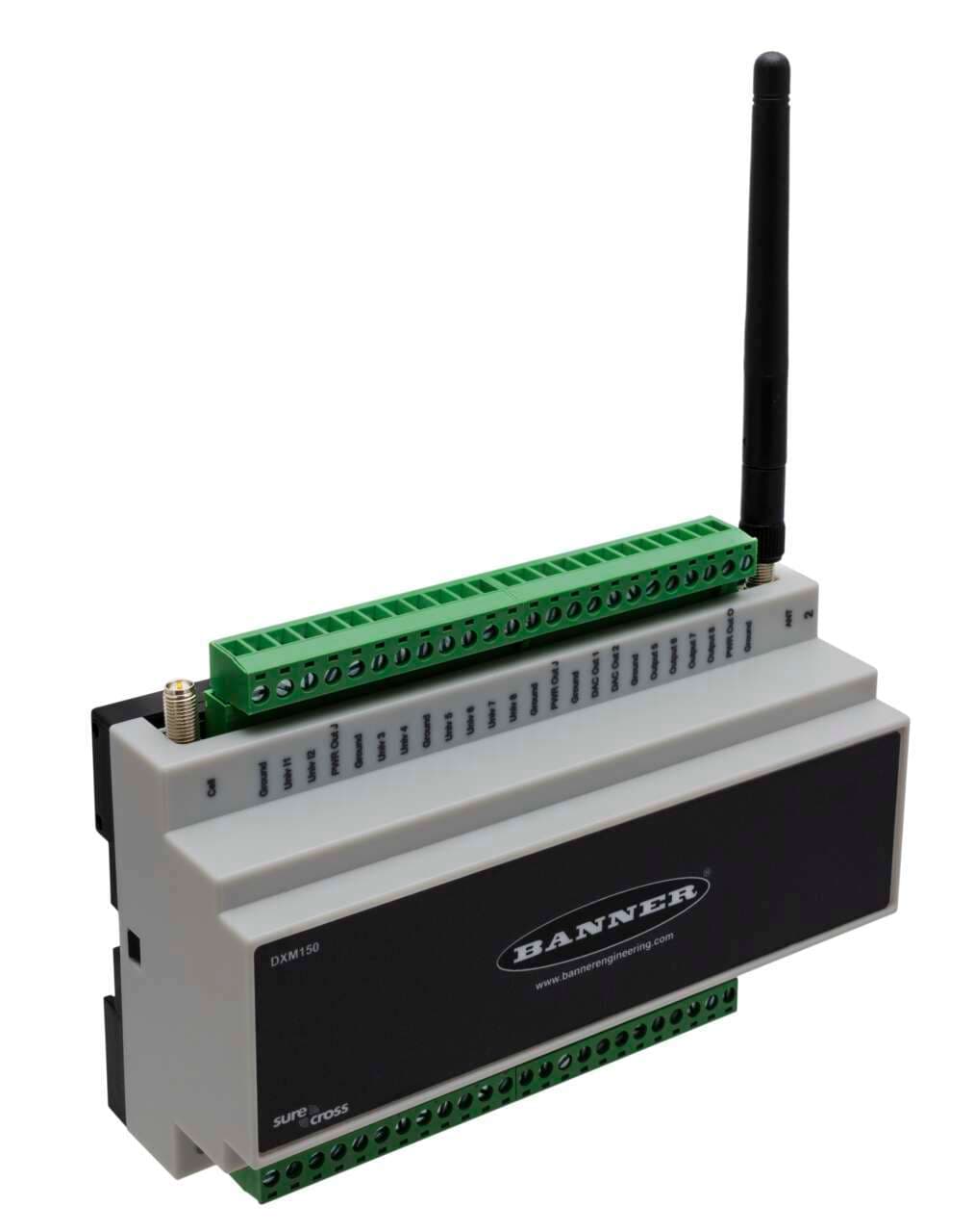 Banner DXM150-S1R2 DXM150 Modbus Slave Device; Multihop Radio 900 MHz 1 W; Inputs: 2 Discrete, 8 Universal; Outputs: 2 Relay, 4 Discrete, 2 Analog; RS485 DXM150-S1R2 on Powermatic Associates