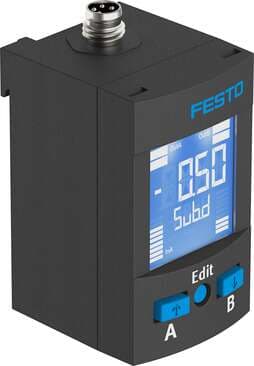 Festo 8001219 pressure sensor SPAU-B2R-H-G18FD-L-PNLK-PNVBA-M8U Suitable for monitoring compressed air and non-corrosive gases, mounting H-rail, with display. Authorisation: (* RCM Mark, * c UL us - Listed (OL)), CE mark (see declaration of conformity): (* to EU direct 8001219 on Powermatic Associates