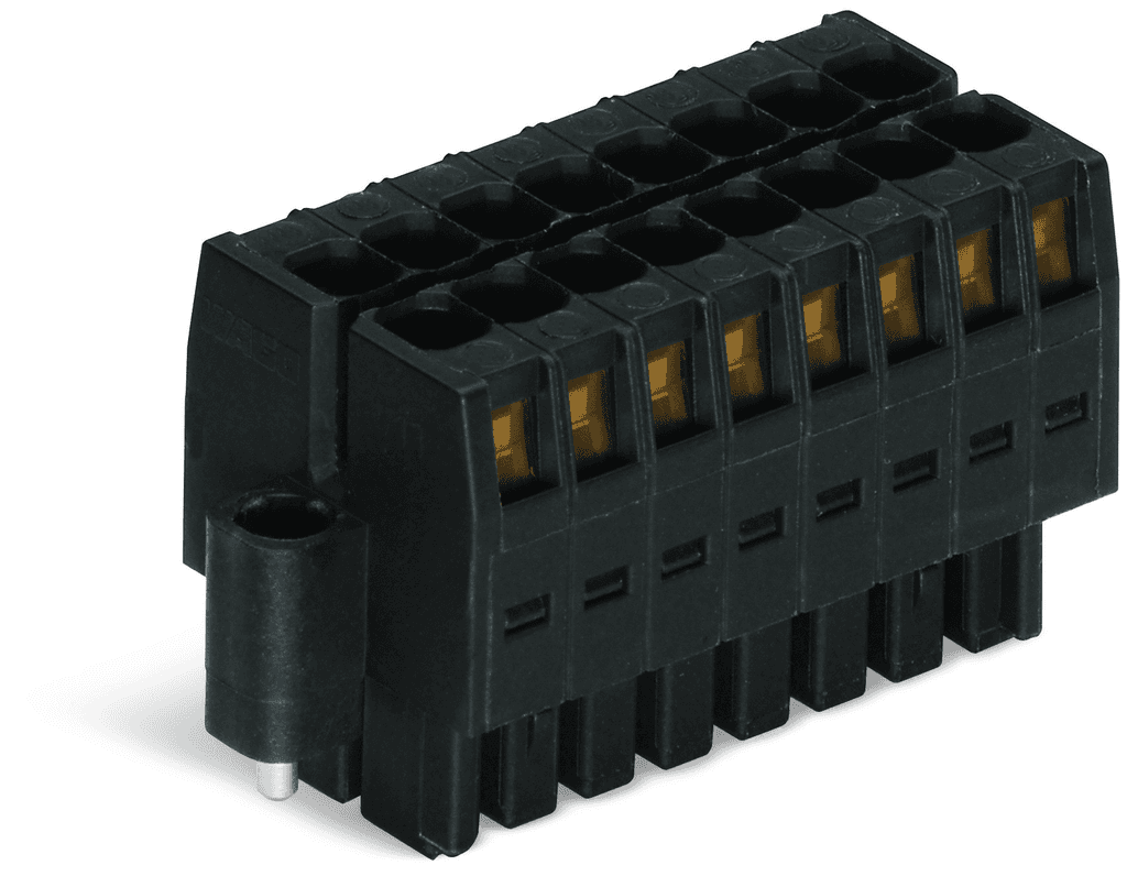WAGO 713-1104/107-000 713-1104/107-000 WAGO - 1-conductor female connector, 2-row; CAGE CLAMP®; 1.5 mm²; Pin spacing 3.5 mm; 8-pole; 100% protected against mismating; Screw flange; 1,50 mm²; black 713-1104/107-000 on Powermatic Associates