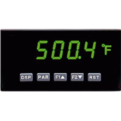 Red Lion PAXT0100 Red Lion PAXT0100 is a universal digital temperature meter part of the PAX series, designed with a 1/8 DIN horizontal configuration measuring 96mm in width and 48mm in height (3.80" x 1.95"). It features a display with 14.2mm green digits and has communication capabilities. This thermometer offers a degree of protection rated at IP65 NEMA 4X, ensuring its suitability for various industrial environments. It operates on a supply voltage of 11-36Vdc, accommodating both 12Vdc and 24Vdc systems. The PAXT0100 boasts a 20Hz analog input sampling rate and includes one analog input supporting a range of signals including 4-20mA, 0-20mA, 0-10Vdc, multiple thermocouple types (T, E, J, K, R, S, B, N, C), Pt100, and Ni120 RTDs DC with 16-bits conversion and an accuracy range of 0.12% to 0.7%. Additionally, it is equipped with three digital inputs (Sink/Source) for user input and one analog output for retransmission purposes. PAXT0100 on Powermatic Associates