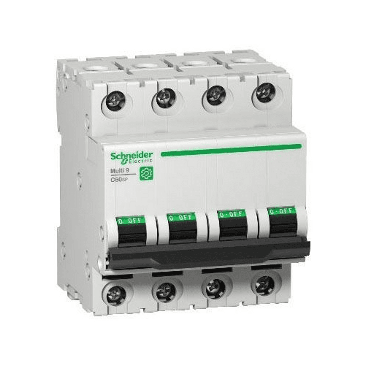 Schneider Electric M9F23406 Schneider Electric M9F23406 is a Miniature Circuit Breaker (MCB) within the C60SP sub-range, designed with 4 poles and a rated current of 6A. It features a short circuit breaking rating of 14kA AIR at 240Vac and 10kA AIR at 480Y/277Vac. All 4 poles are protected, and it operates with a D tripping curve. This MCB is compliant with UL1077 standards. M9F23406 on Powermatic Associates