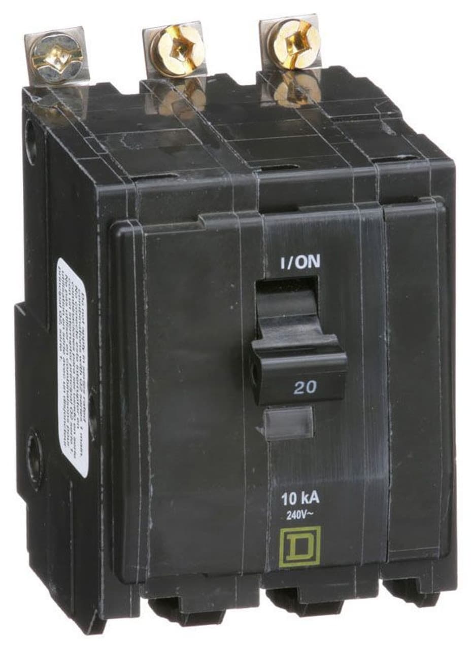 Schneider Electric QOB320 Square D by Schneider Electric QOB320 is a Miniature Circuit Breaker (MCB) designed for bolt-on mounting. It features a rated current of 20A and accommodates a bolt-on connection type. This MCB is compatible with a voltage rating of 48Vdc and 120/240Vac, supporting a cross-section of 14-8AWG for 1 cable Al/Cu. It is a 3 Pole device with a short circuit breaking rating of 10kA at 240Vac and 5kA at 48Vdc. The terminals are of the press plate type. QOB320 on Powermatic Associates