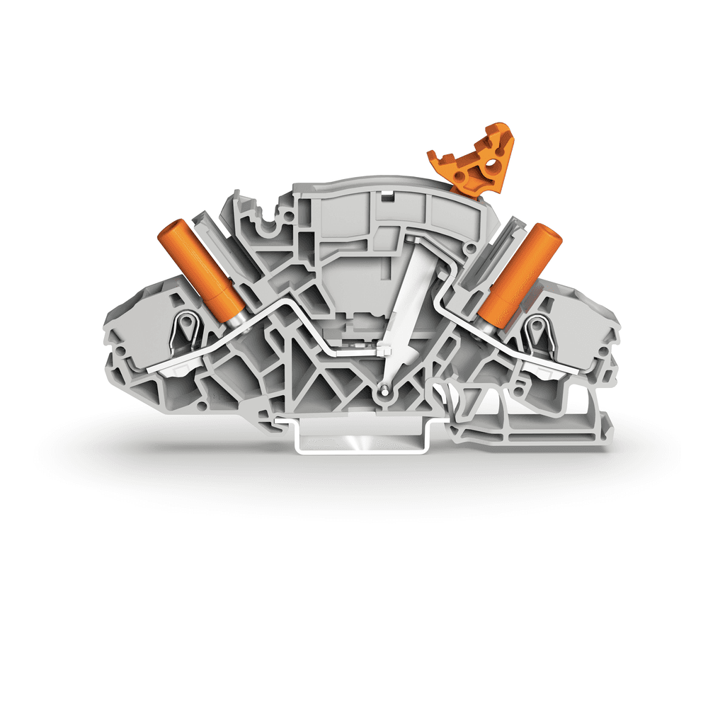 WAGO 2007-8821 2007-8821 WAGO - 2-conductor disconnect/test terminal block; e.g., current transformer circuits; with receptacle for adjacent jumper with switch lever; for 4 mm Ø test plugs; for DIN-rail 35 x 15 and 35 x 7.5; 6 mm²; Push-in CAGE CLAMP®; 6,00 mm²; gray 2007-8821 on Powermatic Associates