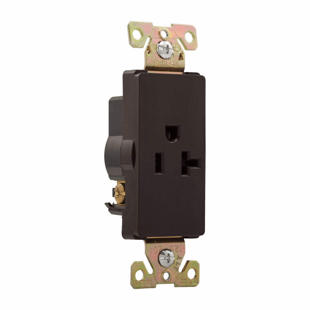 Eaton 6350B 6350B Eaton - Eaton heavy-duty industrial specification grade decorator single receptacle, #14-10 AWG, 20A, Commercial, Flush, 125V, Back and side, Brown, Brass, Nylon, 5-20R, Single, Screw, Nylon, Core pack 6350B on Powermatic Associates