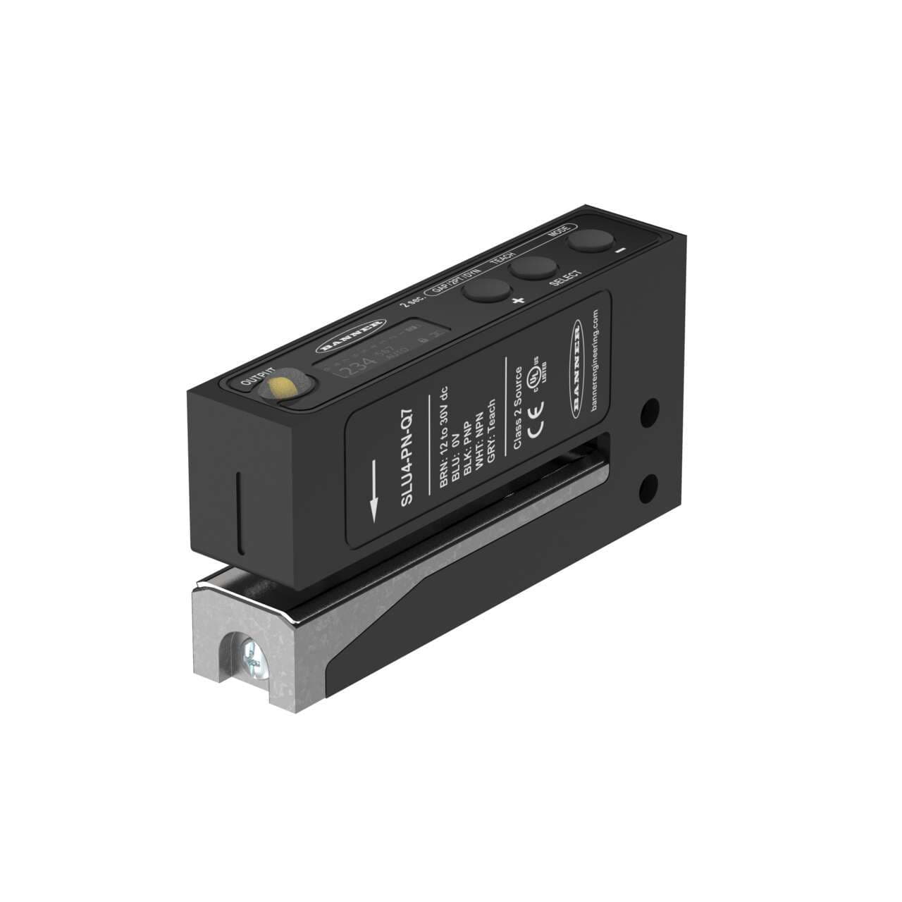 Banner SLU4-BM-Q7 Banner SLU4-BM-Q7 - SLU4 Series: Ultrasonic Label Sensor; Slot width: 4 mm; Input: 12-30 V dc; Output: Bimodal; 4-pin M8 Integral QD SLU4-BM-Q7 on Powermatic Associates