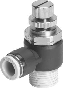 Festo 534657 one-way flow control valve GRLA-1/8-QB-3/16-U Valve function: One-way flow control function for exhaust air, Pneumatic connection, port  1: QB-3/16, Pneumatic connection, port  2: 1/8 NPT, Type of actuation: manual, Adjusting element: Slotted head screw 534657 on Powermatic Associates
