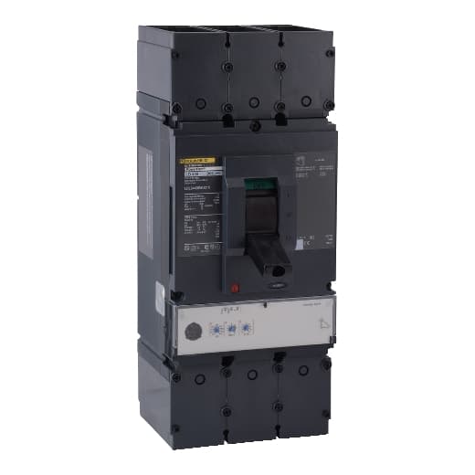 Schneider Electric LDL34600WU31X Square D by Schneider Electric LDL34600WU31X is a Moulded Case Circuit Breaker (MCCB) from the PowerPacT LDL sub-range, designed with a PowerPact L-Frame 600 Micrologic 3.3-W (LI) 3P 600A configuration. It operates at a rated current of 600A, with a rated insulation voltage (Ui) of 750 V, and supports AC voltages up to 480Vac 480Y/277Vac. This unit is equipped with lugs on both load and line sides for connection, features three poles (3P), and offers protection functions including Long-time (L) and Instantaneous (I) protection. The breaker is designed for individual unit mount on plate, has a net height of 382 mm, width of 153 mm, and depth of 171 mm. It provides a degree of protection of IP40 and operates manually via a toggle. Protection settings are adjustable for overload (0.3...1 x In or 50A...150A) and short-circuit (1.5...11 x In or 900A...6600A) conditions. The rated operating voltage (Ue) is 690 V, with a rated impulse voltage (Uimp) of 8 kV. The trip current rating is 600 AT, with a frame current rating of 600 AF. It has a short circuit breaking rating of 25kA at 240Vac, 18kA at 480Vac, and 14kA at 600Vac, all under UL489. The trip unit type is an electronic Micrologic Standard 3.3-W (LI) with no display, and it falls under utilisation category A. LDL34600WU31X on Powermatic Associates