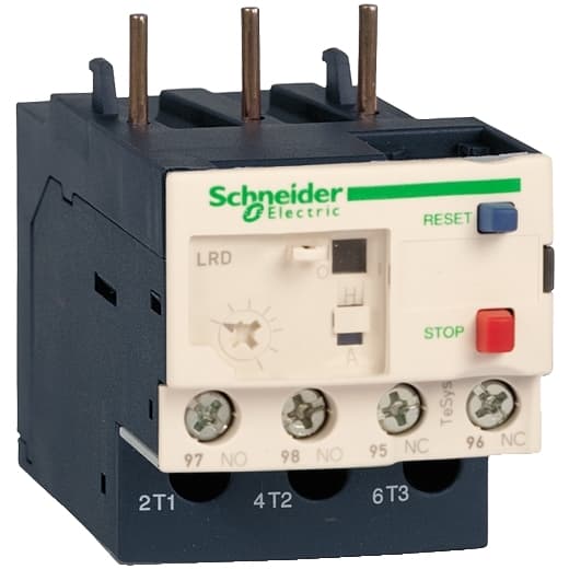 Schneider Electric LR3D04 Schneider Electric LR3D04 is a non-differential thermal overload relay designed for unbalanced networks, belonging to the LR3D sub-range. It features a 3-pole configuration and offers protection functions classified under Class 10A. The relay supports a rated current range of 0.4-0.63 A with protection settings for thermal overload within the same range. Connection types include direct to contactor for upstream connections and screw-clamp for both outgoing cables and the control circuit. It is equipped with 1 Normally Open (NO) and 1 Normally Closed (NC) auxiliary contacts. The rated voltage for phase-to-phase connections is up to 690 V (0-400Hz), with a minimum current threshold of 0.4 A and a maximum of 0.63 A. LR3D04 on Powermatic Associates