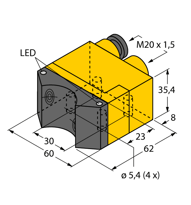 Turck NI4-DSU35TC-2AD4X2 Inductive Sensor, Rectangular, housing DSU35, Plastic, PP-GF30-VO, Two outputs for monitoring the position of rotary actuators, Mounting on all standard actuators, DC 2-wire , 10…65 VDC, 2 x NO contact, Terminal chamber NI4-DSU35TC-2AD4X2 on Powermatic Associates