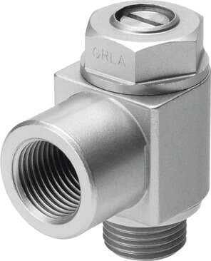 Festo 151180 one-way flow control valve GRLA-3/4-B Valve function: One-way flow control function for exhaust air, Pneumatic connection, port  1: G3/4, Pneumatic connection, port  2: G3/4, Adjusting element: Slotted head screw, Mounting type: Threaded 151180 on Powermatic Associates