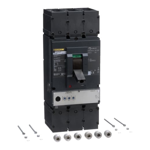 Schneider Electric LDL36400U31X Square D by Schneider Electric LDL36400U31X is a Moulded Case Circuit Breaker (MCCB) within the PowerPacT LDL sub-range, featuring a PowerPact L-Frame 600 Micrologic 3.3 (LI) design. It is a 3-pole (3P) device with a rated current of 400A and a rated insulation voltage (Ui) of 750V. This MCCB operates at a rated voltage (AC) of 600Vac, with a rated voltage (DC) of 250Vdc, and offers a mounting mode of individual unit mount on plate. It has a net height of 382 mm, a net width of 153 mm, and a net depth of 171 mm. The degree of protection is IP40, and it operates via a toggle (manual) mode. Its protection functions include L (Long-time protection) and I (Instantaneous protection), with protection settings adjustable for overload (0.3...1 x In, 125A...400A) and instantaneous protection against short-circuit (1.5...12 x In, 600A...4800A). The rated operating voltage (Ue) is 690 V, with a rated impulse voltage (Uimp) of 8 kV. The trip current rating is 400 AT, and the frame current rating is 600 AF. It has a short circuit breaking rating of 25kA at 240Vac, 18kA at 480Vac, and 14kA at 600Vac, all per UL489 standards. The trip unit type is an electronic Micrologic Standard 3.3 (LI) with no display, and it falls under utilisation category A. Connections are made via lugs on both load and line sides. LDL36400U31X on Powermatic Associates