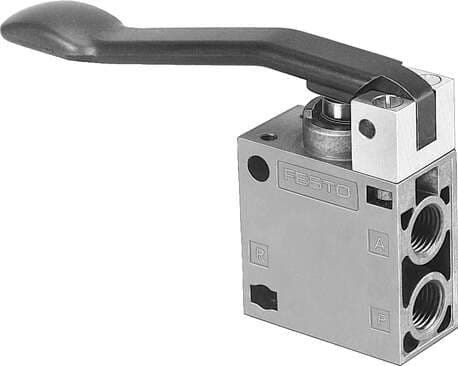 Festo 8983 finger lever valve TH-3-1/4-B Normally closed. Valve function: 3/2 closed, monostable, Standard nominal flow rate: 600 l/min, Operating pressure: -0,95 - 10 bar, Design structure: Poppet seat, Nominal size: 7 mm 8983 on Powermatic Associates